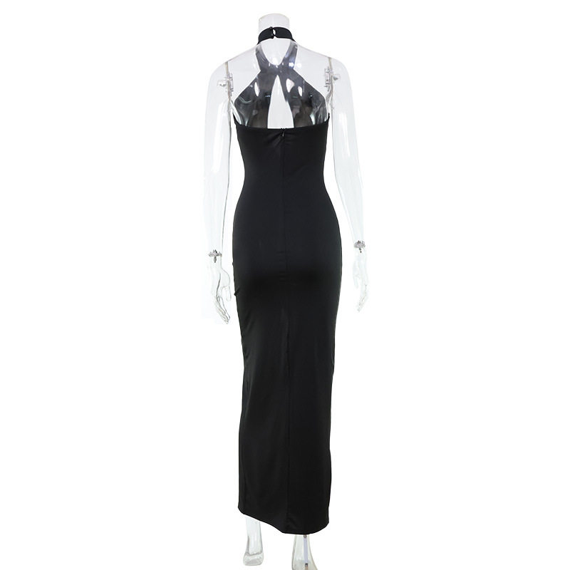 Sleeveless Hollow Out Bodycon Dress Elegant Solid Color Lightweight Fabric Perfect for Evening Gowns and Red Carpet