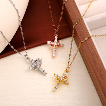 Rotatable Crown Cross Necklace for Women Niche Stylish Fashion High-End Trendy Titanium Steel Necklace European and American Accessible Luxury