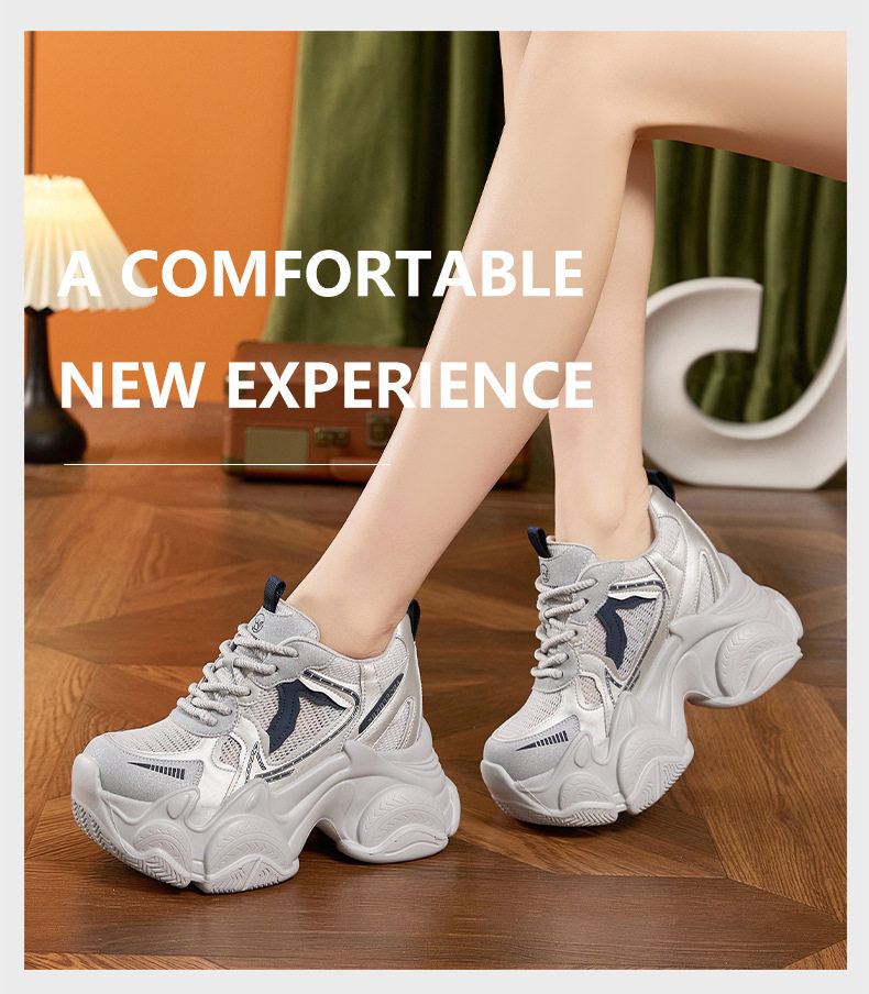 Giày sneaker nữ chạy bộ mesh thoáng đế dày êm ái — Trắng, Cam, Xám chi tiết 15
