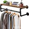 Industrial Water Pipe Wall-Mounted Clothing Rack Hanger with Top Rack Display Hanging Hanger One-Word Shelf Wall Hanging Hanger