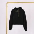 Black gold zipper stand collar half zip sweatshirt