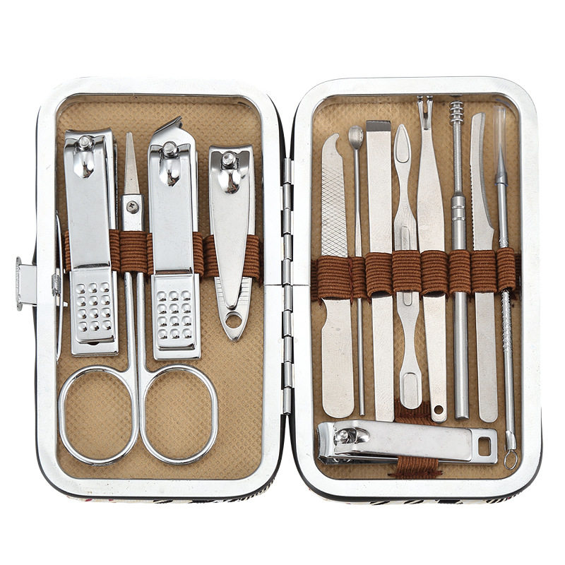 White oblique grid nail clippers suit 13-piece nail clippers beauty tools combination nail clippers trimming suit