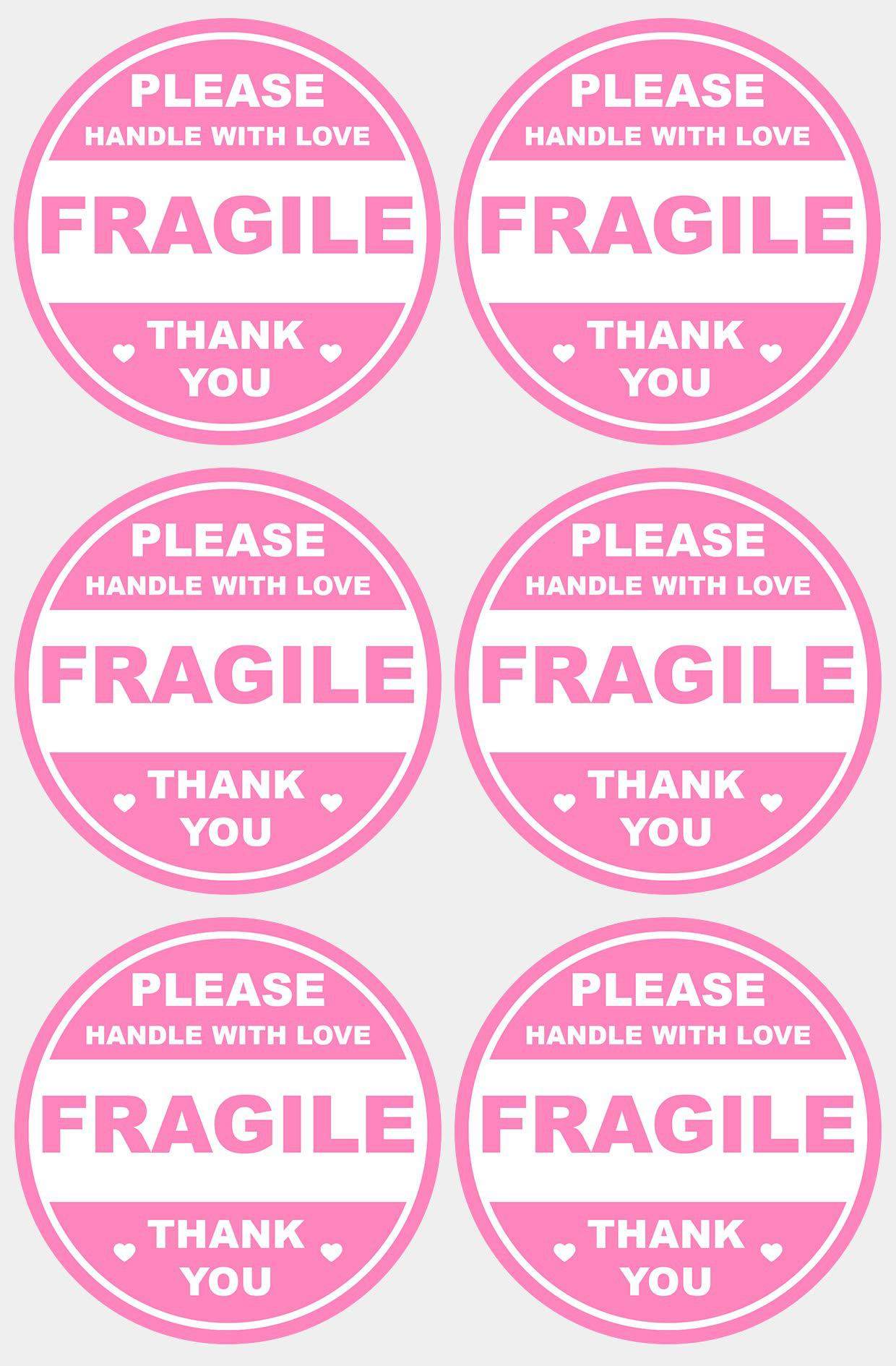 Pink round fragile label round fragile sticker for shipping mailing envelope carton tray adhesive label