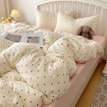 Category a Maternal and Infant Grade Pure Washed Cotton Four-Piece Set Ins Small Fresh Bed Bed Sheets Quilt Cover Student Dormitory Three-Piece Fitted Bed Sheets Set