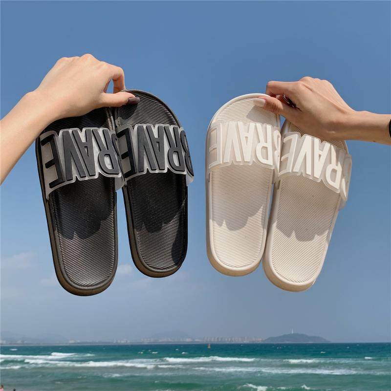 Internet Celebrity Ins Style Summer New Outer Wear Fashionable Hong Kong Style Letter Sandals Indoor Home Use Flats Bathroom Slippers