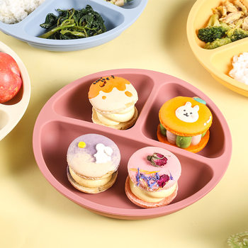 Cross-border Children's Silicone Dinner Plate suit Food Grade High Temperature Resistance Anti-channeling Taste Suction Plate Sub-compartment Baby Food Supplemented Tableware