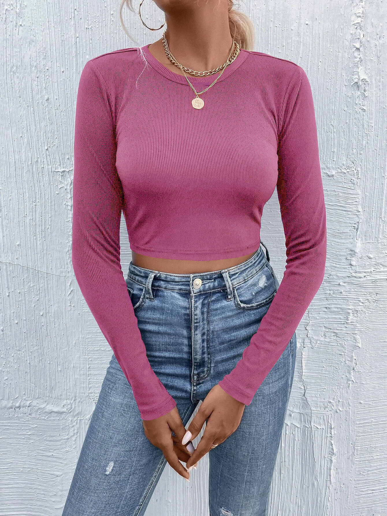 Womens Color Block Long Sleeve T Shirt Round Neck Slim Fit Casual Style Perfect for Everyday Wear Wholesale