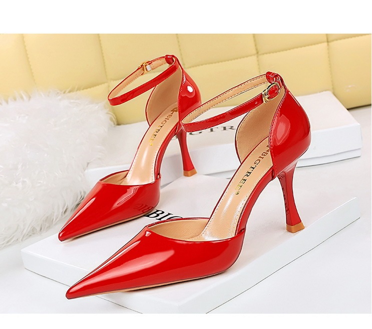 Sandal cao gót nữ mũi nhọn quai ngang gót ly, đế cao su, phong cách thanh lịch — Màu đen, Màu đỏ, Màu đỏ rượu, Màu nude