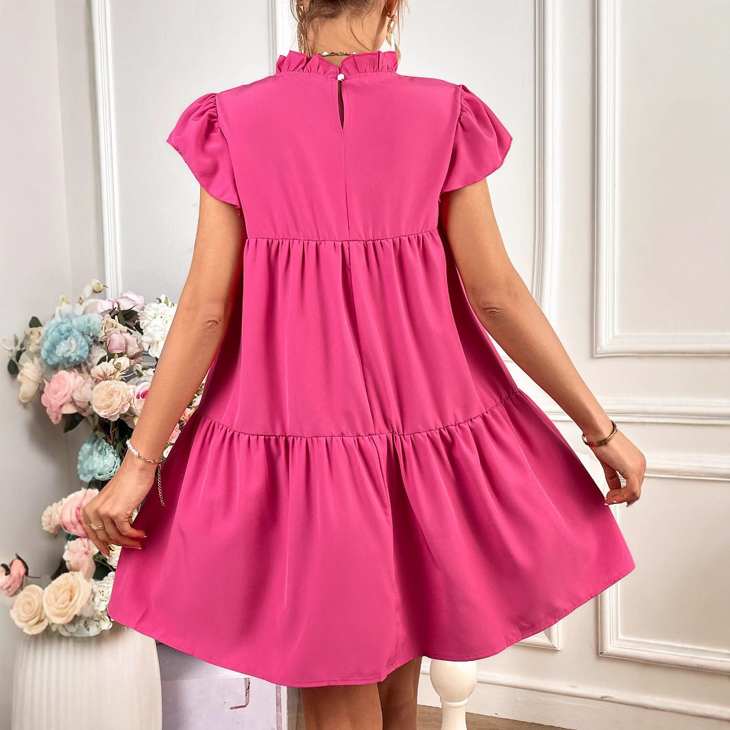 Loose Fit Solid Color Pleated Dress Womens Fashion Casual Style Versatile for Daily Wear Wholesale Available
