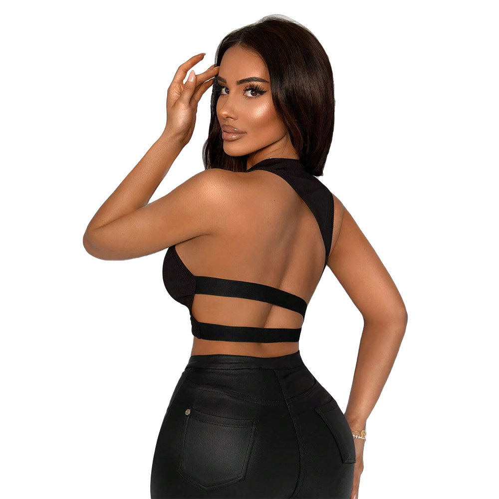 Sexy Backless Crop Top Hollow Design Short Sleeve Lightweight Fabric Spring Summer Casual Wear Wholesale Available