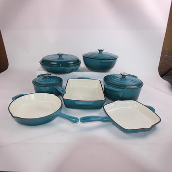 Enamel Oven Cast Iron Pot Enamel Frying Pan Set Soup Stew Pot Frying Pan Wok Baking Pan 7-Piece Set Wholesale