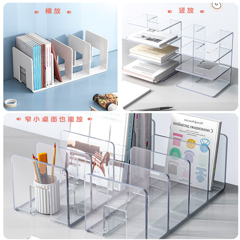 Book Stand Acrylic Material Morandi Color Transparent Student Book Desktop Storage Rack Office Stationery Bookshelf Wholesale