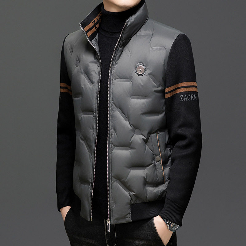 Men's New Stand Collar Casual Business Fashion Simple Knitted Thread Removable Sleeve down Jacket Jacket