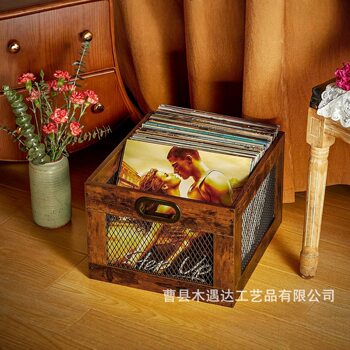 Wooden Desktop Storage Basket Stackable Vinyl Record Cd Storage Box Household Solid Wood Book Magazine Storage Box