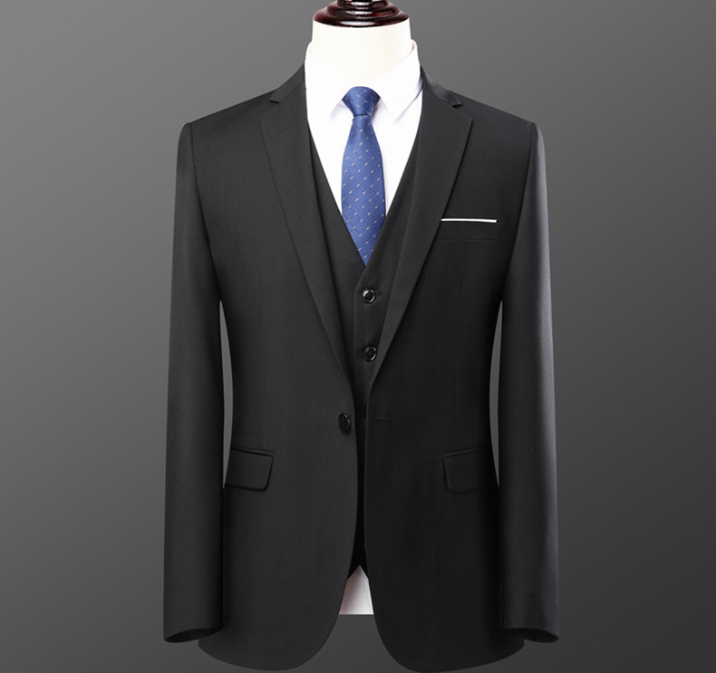 Bộ vest nam hai mảnh dáng ôm phong cách Hàn Quốc, lễ phục cưới và đi làm — Bộ áo và quần một cúc màu xanh navy, Bộ đồ màu xám một cúc (áo + quần), Bộ đồ đen một cúc (áo + quần), Bộ đồ hai cúc màu xanh tím than (áo + quần)