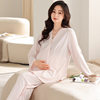 Summer Postpartum Cotton Pajamas for Pregnant Women with Chest Pads Pure Color Spring and Autumn Home Clothes for Pregnant Women Nursing