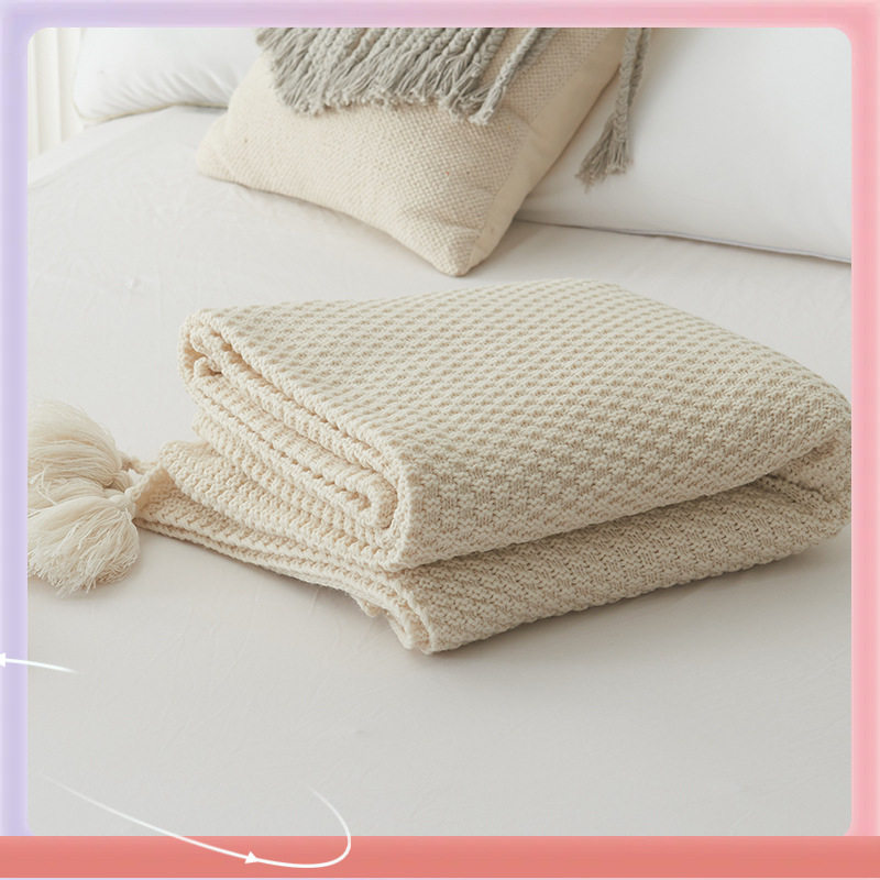✅ Blanket Spring Casual Scandinavian Blanket Tassel Ins Ball Wool Blanket Textile New Style Pure Color Sofa