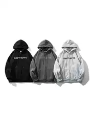 2025Carh Carhartt Trendy Brand Velvet Hooded Zipper Cardigan Stereo Embroidered Sweatshirt Cross-Border Men's and Women's Jacket