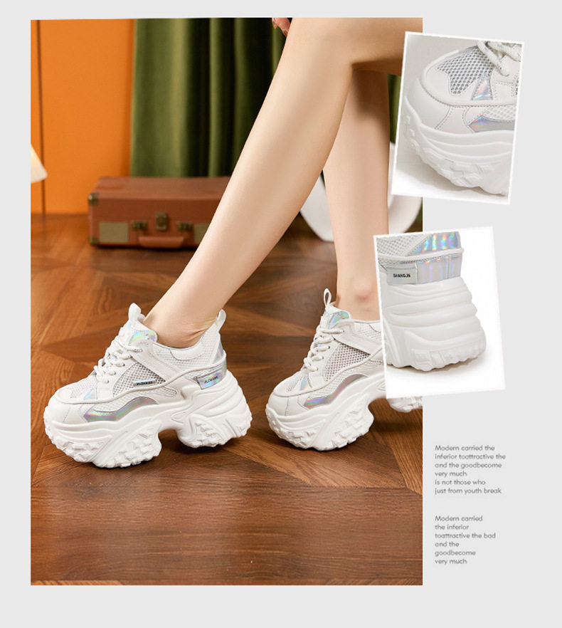 Dép sandal nữ quai chữ V đơn giản, đế wedge cao 8 cm, mũi tròn, phong cách hè — Trắng, Bạc chi tiết 2