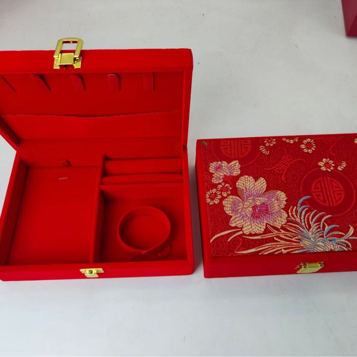 Dragon and Phoenix Three-Gold Hardware Set Box, Gold Jewelry Bracelet, Wedding Jewelry, Chinese Style Gift Box, Jewelry Box