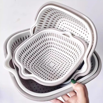 Plastic Living Room Double-Layer Vegetable Washing Basket, Thickened Six-Piece Set for Kitchen, Food-Grade Household Fruit Tray