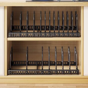 Kitchen Storage Rack Adjustable Telescopic Cabinet Pot Kitchen Utensil Storage Pot Rack Tableware Dish Rack Pot Lid Rack