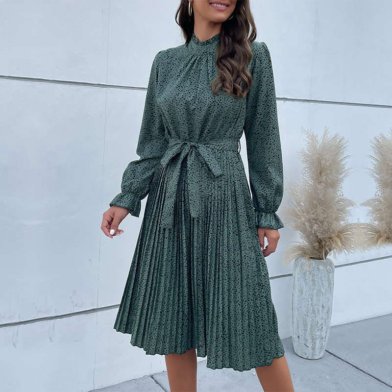 Floral Print Long Sleeve Dress Multi Color Wrinkled Fabric Elegant Style Perfect for Spring and Autumn Wholesale