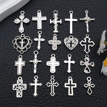 Cross-border Hot Sale Bright Silver Cross Pendant Handmade DIY Keychain Necklace Keychain Alloy Jewelry Accessories Batch