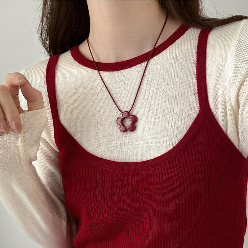 Korean Style Simple All-match Flower Rope Necklace Women's 2024 New Neck Chain Niche Design Collarbone Chain Sweat Chain