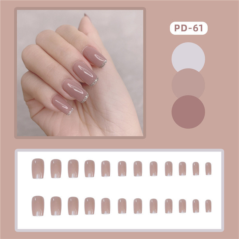PD-61 pink silver French Internet celebrity fake nail stickers wear nail manicure finished nail patch nail patch
