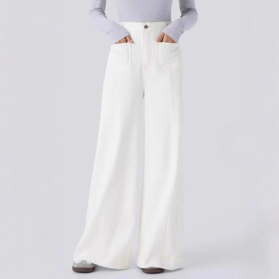 High Waisted Pocketed Patchwork Button Zipper Wide Leg Jeans Womens Fashion Fall Winter Collection Wholesale Available