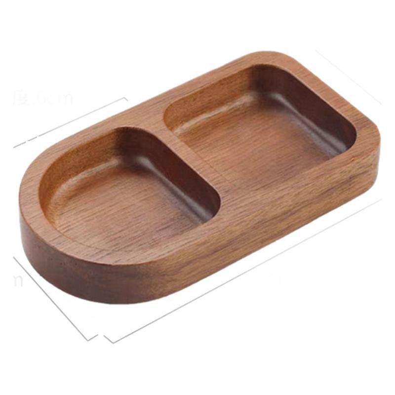 Solid Wood Condiment Dish Divided Plate Household Solid Wood Snack Dish Hot Pot Barbecue Three-Compartment Sauce Dish Snack Plate Wood