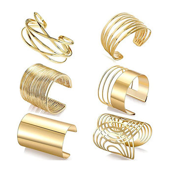 Cross-border Hot Selling European and American Kwa Hollow Metal Pattern Iron Open Bracelet Personalized Wire Punk Bracelet Set