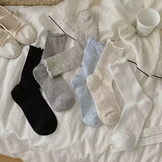 Internet-red Pearl Ear Socks Women's Summer Thin Mid-tube Socks Mesh Sweat-absorbent Solid Color Stacking Socks Korean Socks