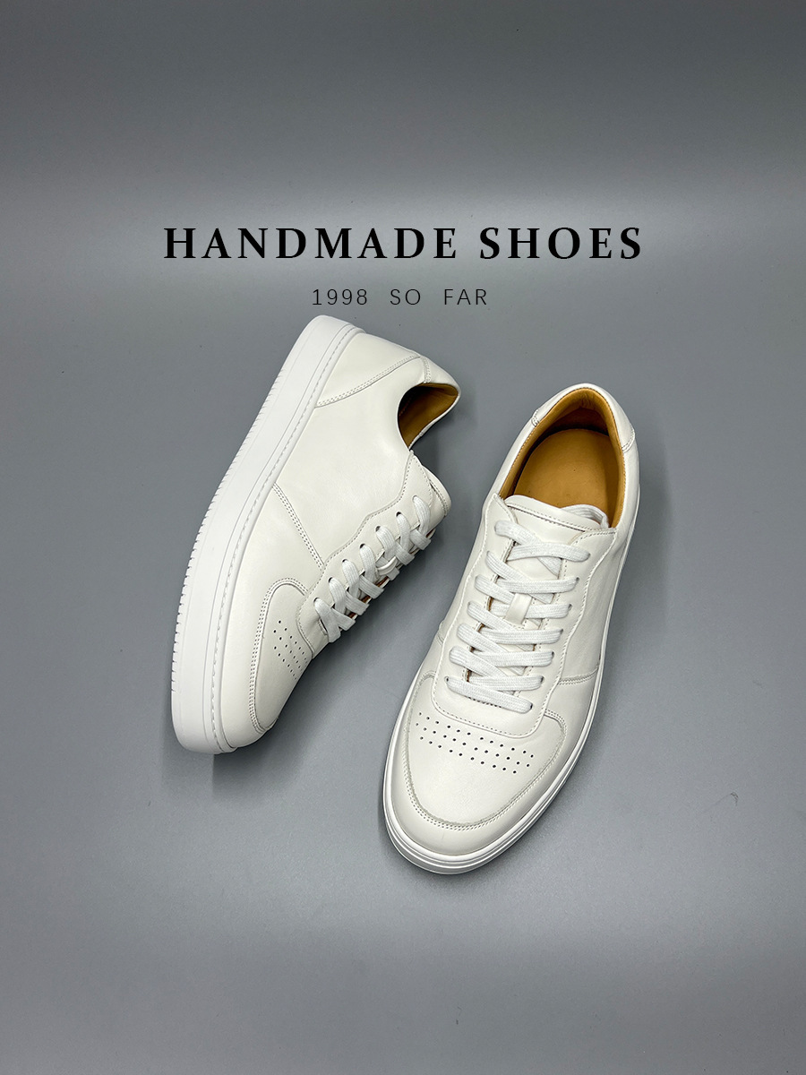 Giày sneaker nam da bò lớp đầu tiên đế bằng đệm khí cổ điển dễ phối — Màu nâu, Màu đen, Màu trắng