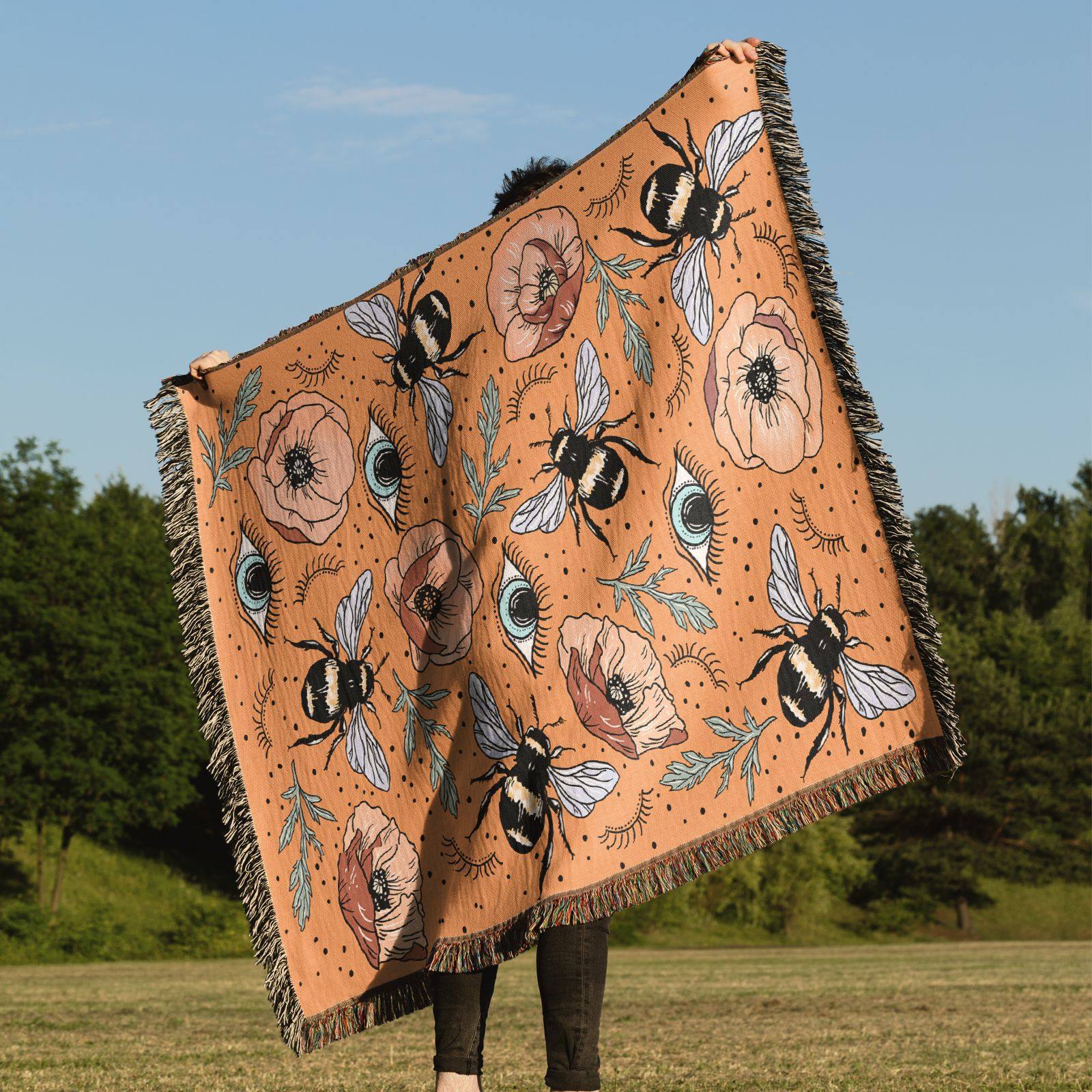 Bee Camping Style Blanket Ins Style Multifunctional Thread Blanket Outdoor Picnic Blanket Sofa Blanket Cover Blanket Bohemian Blanket