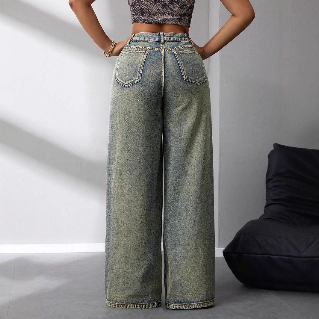 Vintage Wide Leg Jeans Loose Fit Distressed Style Casual Wear Wholesale Available low MOQ bulk order