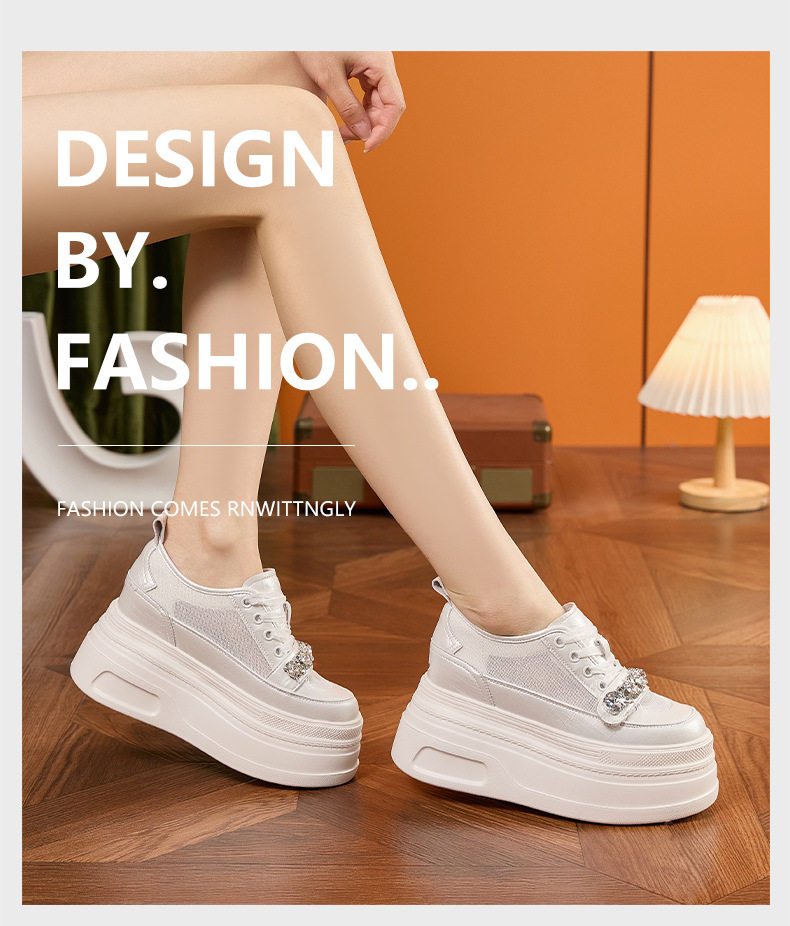 Giày sneaker nữ chunky đế dày trắng platform mùa hè 2025 — Bạc, Trắng, Trắng, đen chi tiết 10