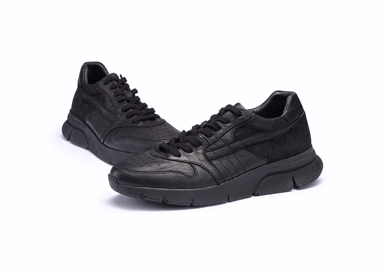 Giày sneaker nam da bò lộn thời trang phong cách Hàn Quốc — Màu đen