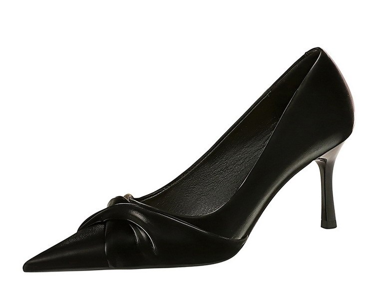 Giày cao gót nữ mũi nhọn thắt nơ phong cách quyến rũ dự tiệc — 3391-3 đen 10CM, 3391-3 màu trắng be 10CM, 3391-3 xanh 10CM, 3391-A3 đen 7CM