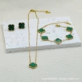 Striped green double-sided mother-of-pearl three-piece set