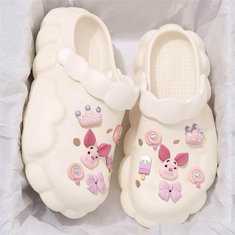 Simple Cloud Hole Shoes for Women's Summer Outer Wear New Anti-Slip Thick-Soled Toe-Cap Sandals and Slippers for Women's Beach