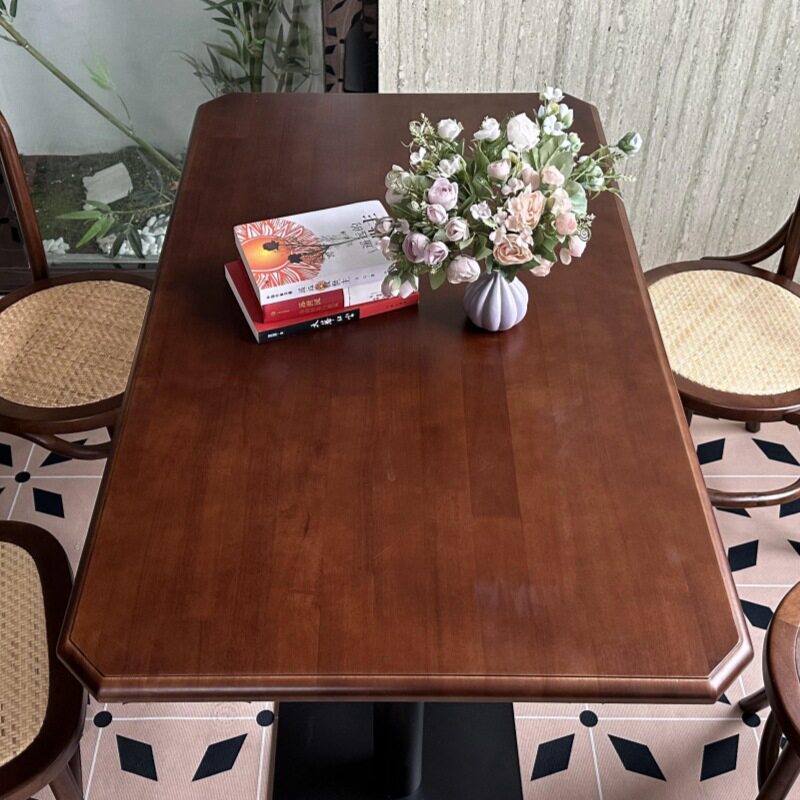 美式复古实木方形桌椅组合咖啡厅奶茶店甜品店西餐厅清吧商用桌子