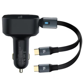 Suitable for Xiaomi, Huawei, Apple 15 Retractable Cable Car Charger, Cigarette Lighter Car Charger, Super Fast Charging, Flash Charging