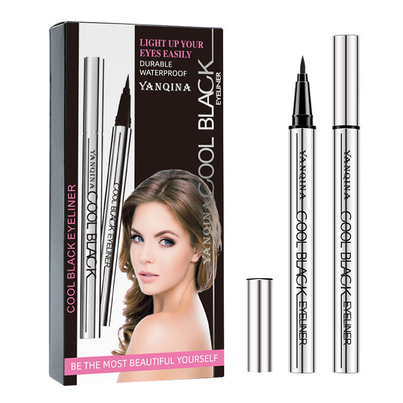 Yanqina Silver Tube Eyeliner Quick-Drying Long-Lasting Cool Black Big Eye Waterproof Liquid Eyeliner Pen Southeast Asia