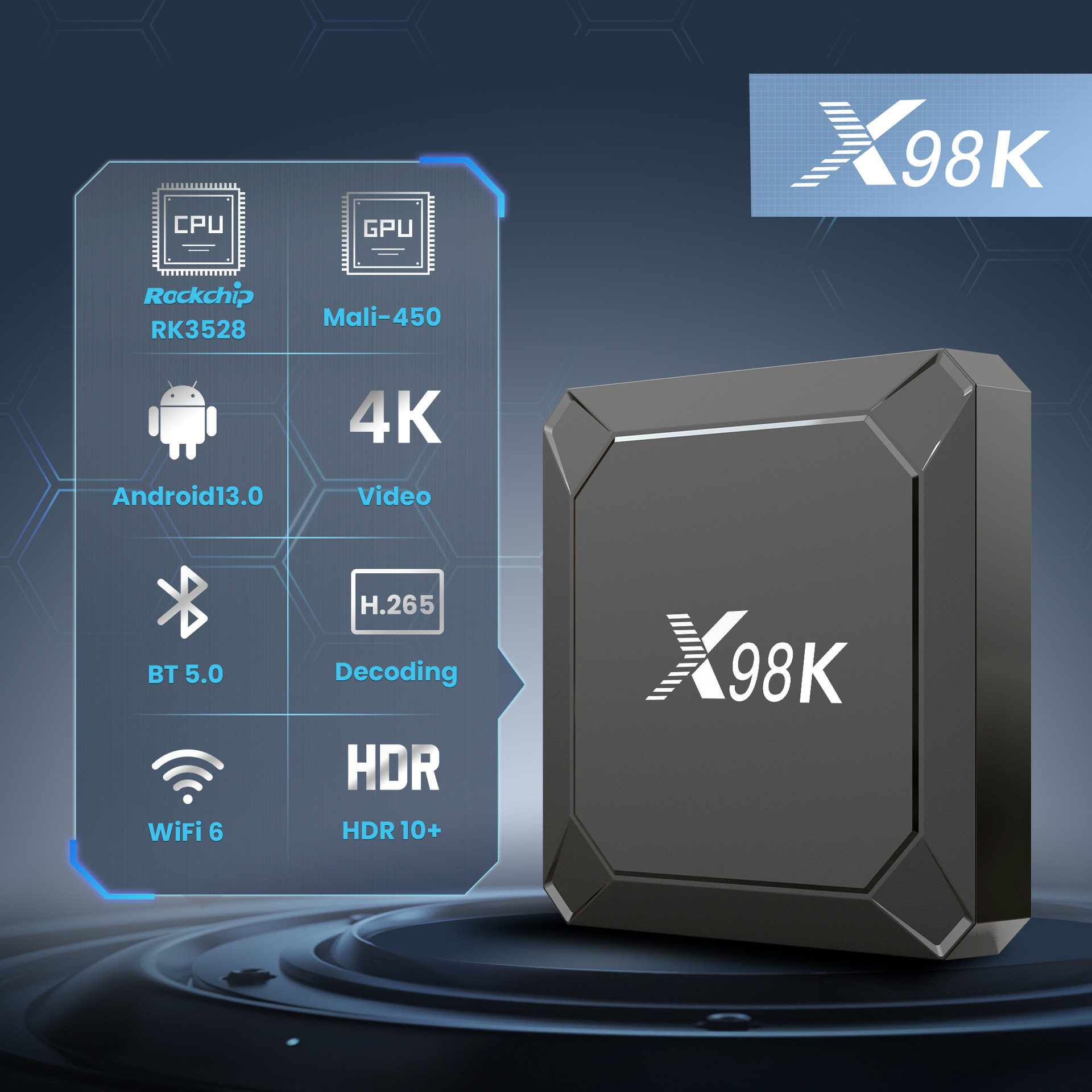 X98K Network Set-Top Box Rk3528Wifi6 Android 13.0Tv Box Bt5.0 Export 8K Bluetooth
