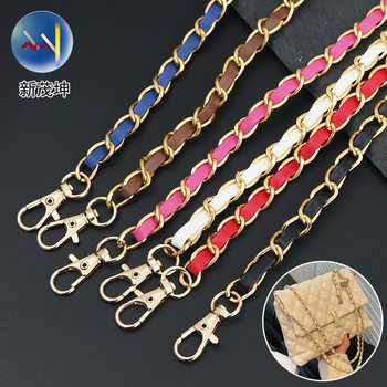 Leather Bag Strap with Aluminum Chain, Metal Dog Buckle, Bag Chain, Single Shoulder Crossbody Bag Strap, Leather Handbag Strap Accessories
