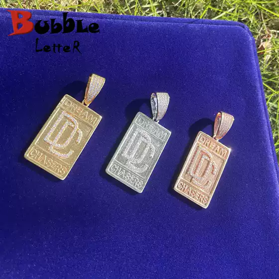 Cross-border supply of European and American hip-hop alphabet military pendant necklace men and women real copper cubic zirconia hip-hop jewelry