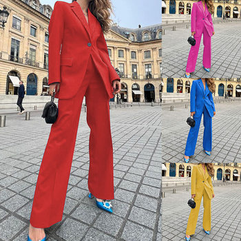 Fd1069 Spot 2025 Autum New Fashion Long-Sleeved Professional Small Suit Jacket Pants Suit Two-Piece Set