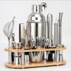 Cross-border bartending tools 23 pieces suit stainless steel bartender bar supplies bartender oval bamboo rack suit